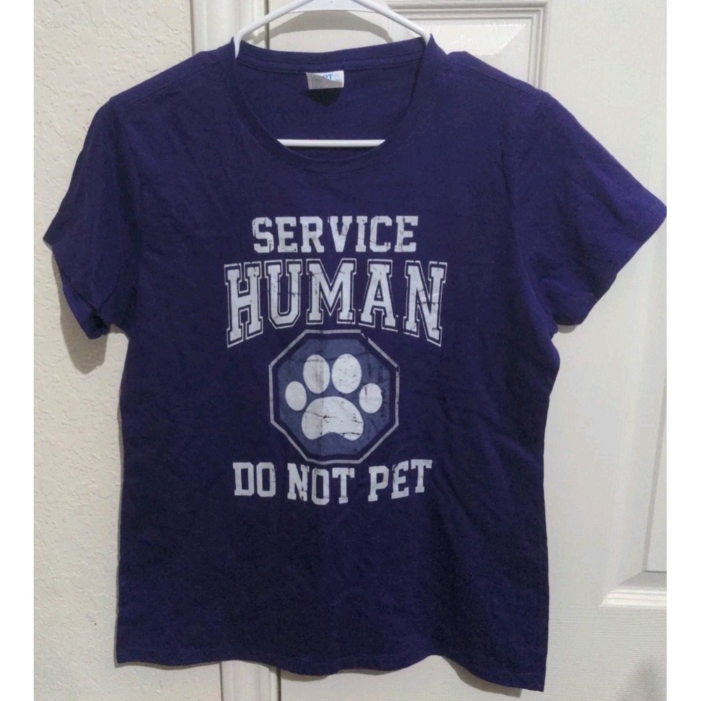 Port Company Women's Purple Funny Tshirt. Service Human Do Not Pet. Size M NWOT